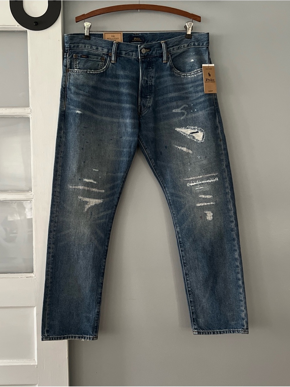 NWT Polo Ralph Lauren Sullivan Slim Patchwork Distressed Paint Splatter Jeans